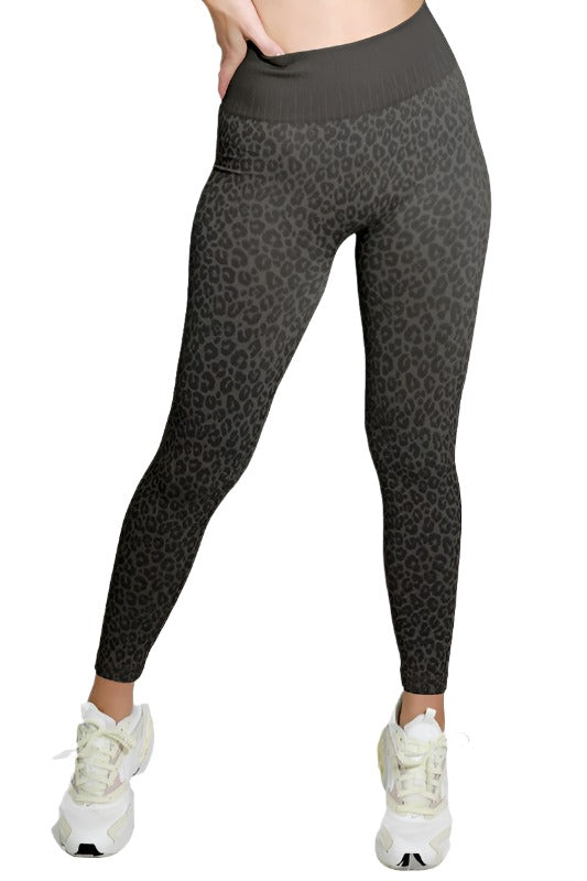NikiBiki Leopard Seamless Legging - Charcoal - Front View