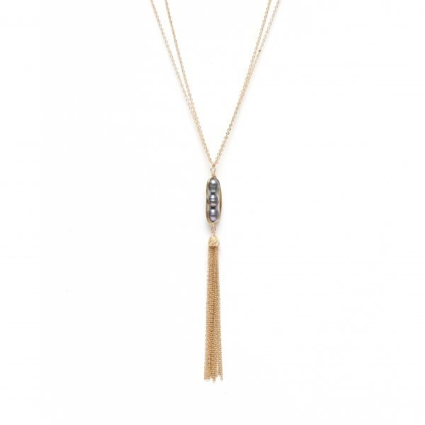 Splendid Iris Long Triple Grey Peal Tassel Necklace N2043 - Gold