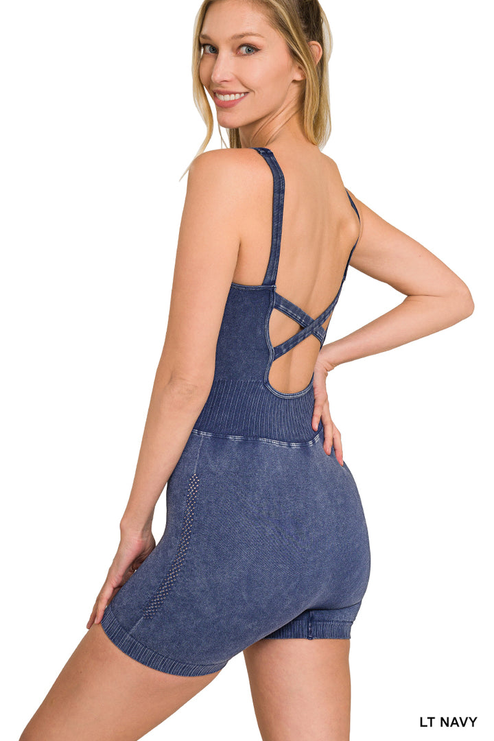 Zenana Mineral Wash Sport Romper NPW-6196A