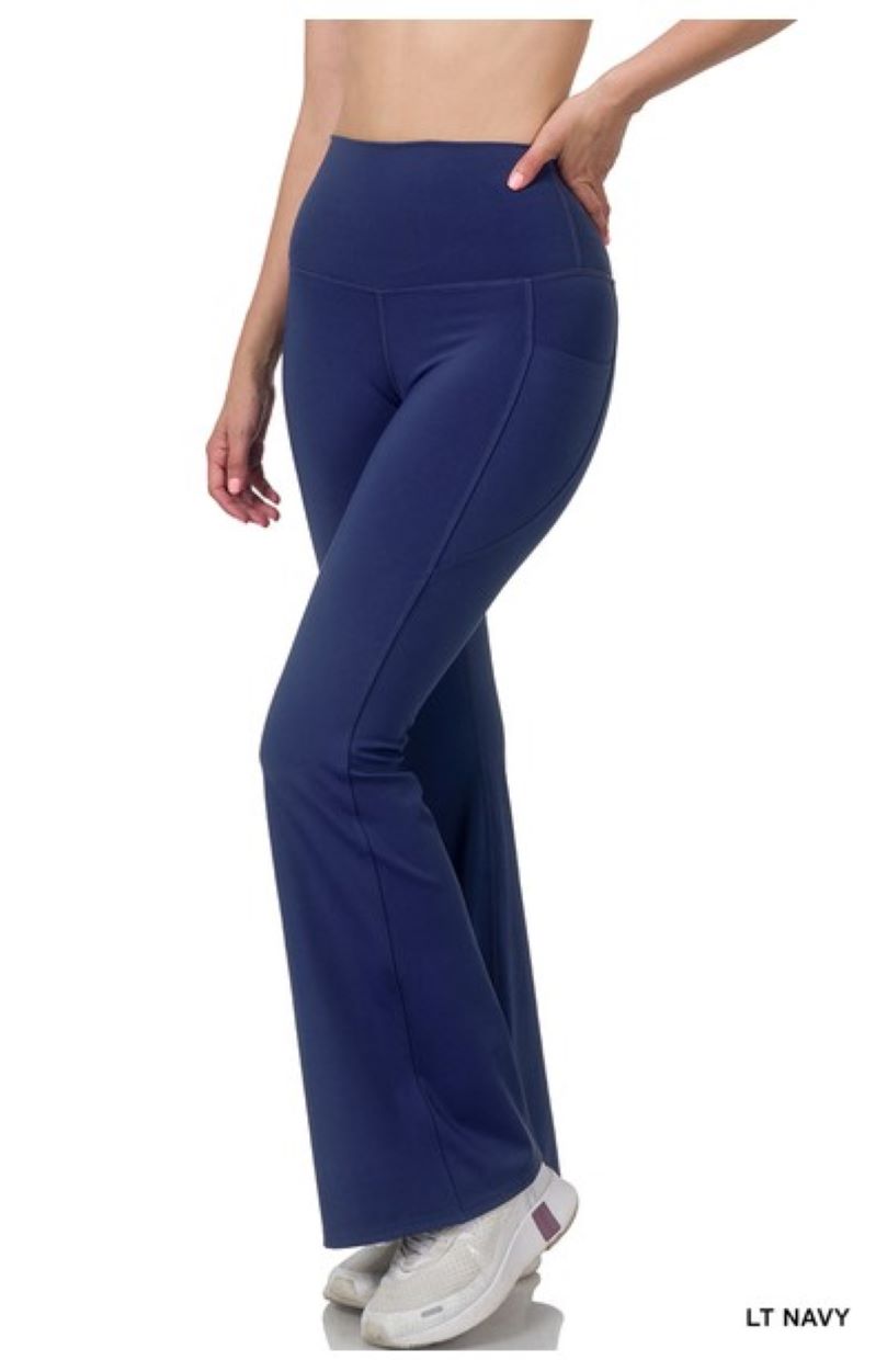 Zenana Raw Edge Hem Flare Yoga Pants Plus - Enterprise Crossing LLC.
