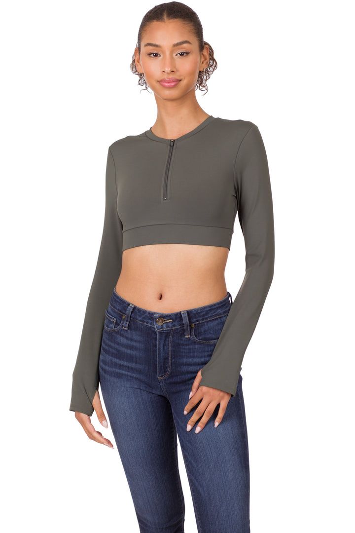 Zenana Athletic Half Zip Crop Top NST-6048A