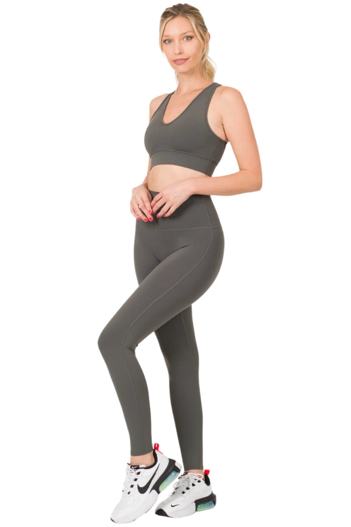 Zenana Athletic Racerback Set - Ash Grey - Side Full View