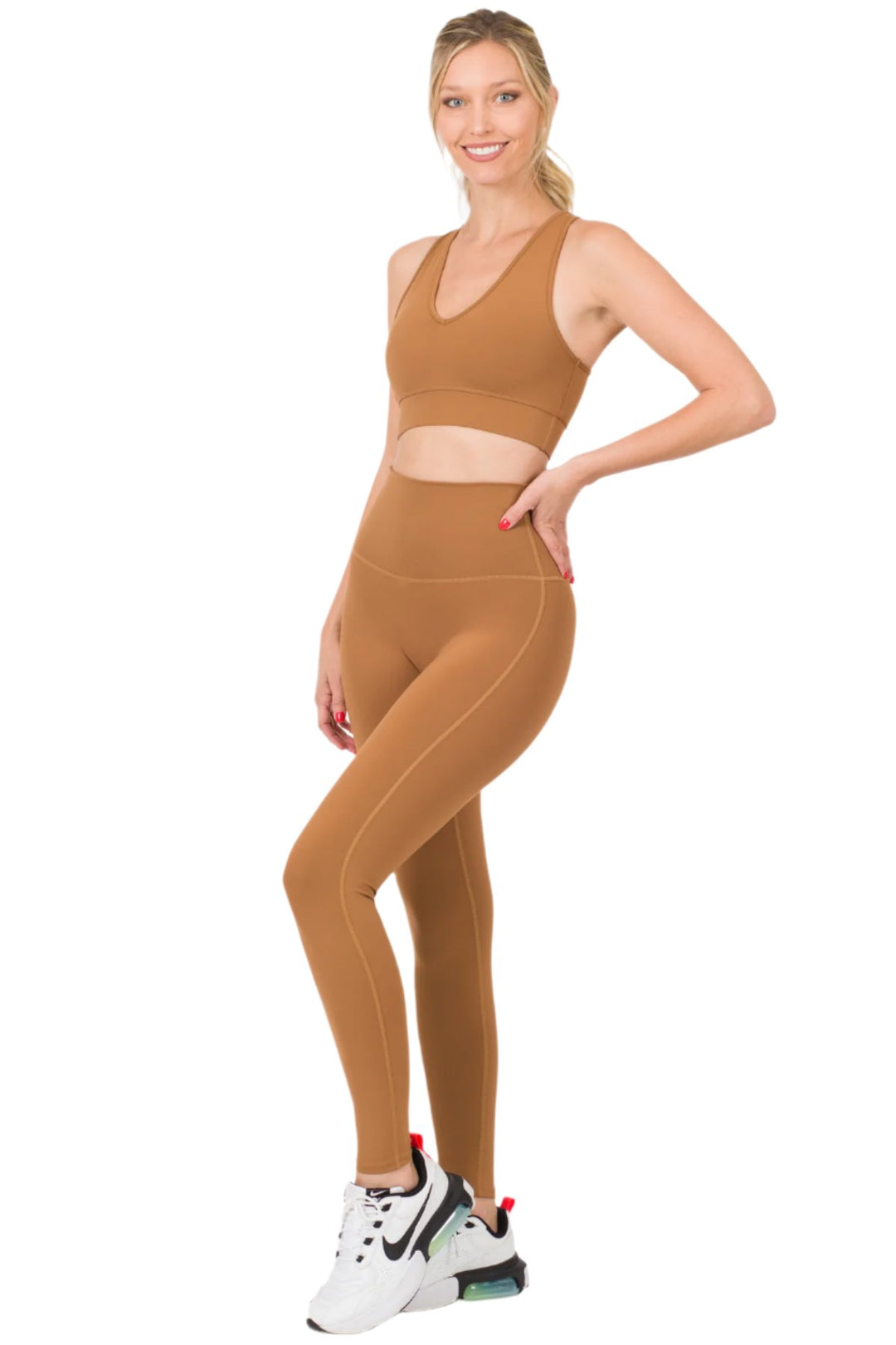 Zenana Athletic Racerback Set - Deep Camel - Side Full View