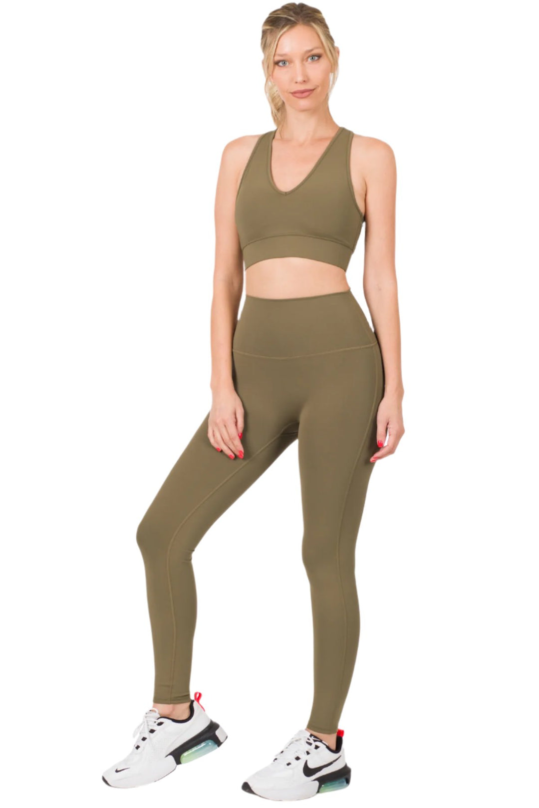Zenana Athletic Racerback Set - Dark Olive - Side Full View