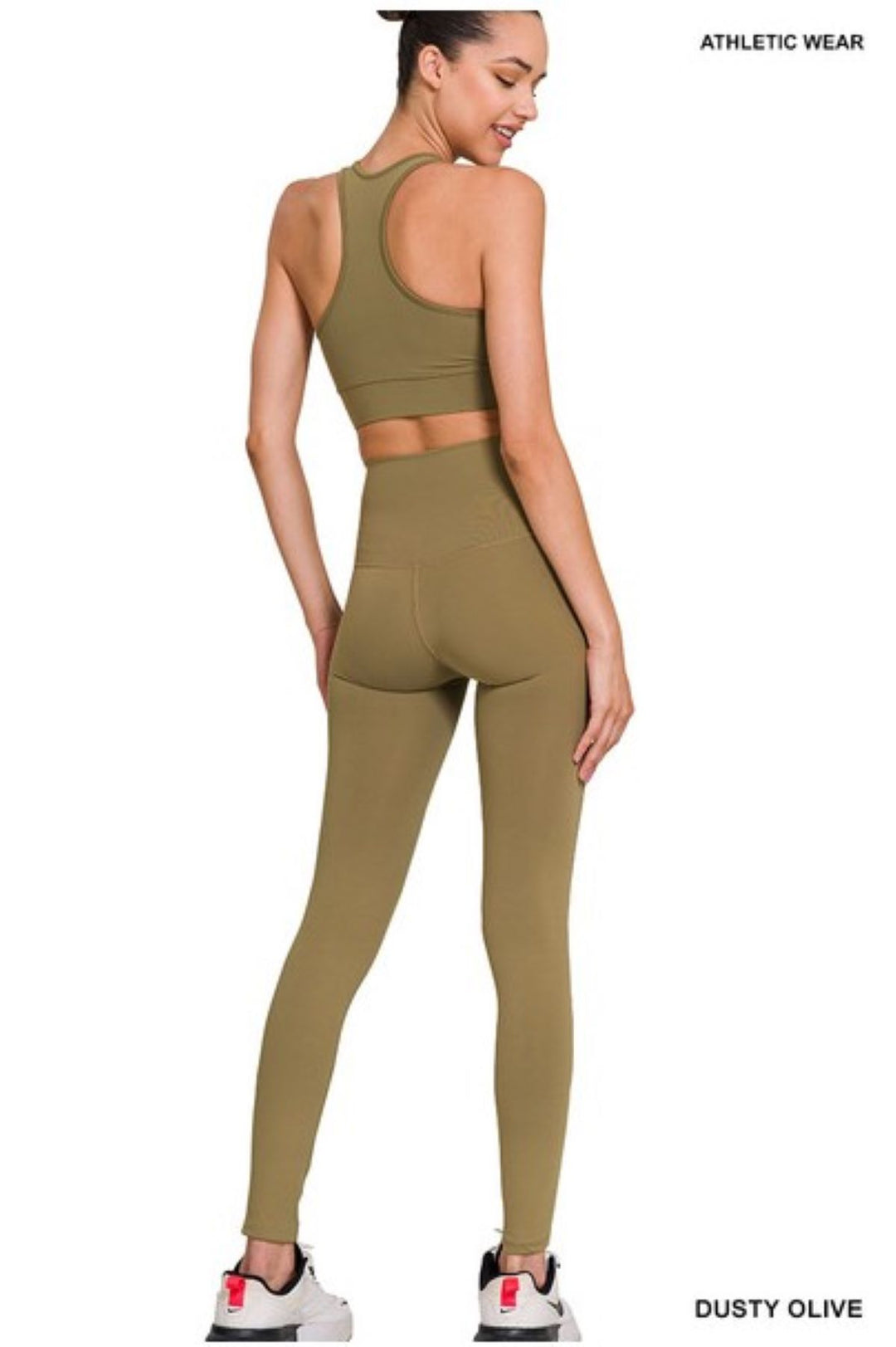 Zenana Athletic Racerback Set - Dark Olive - Back Full View