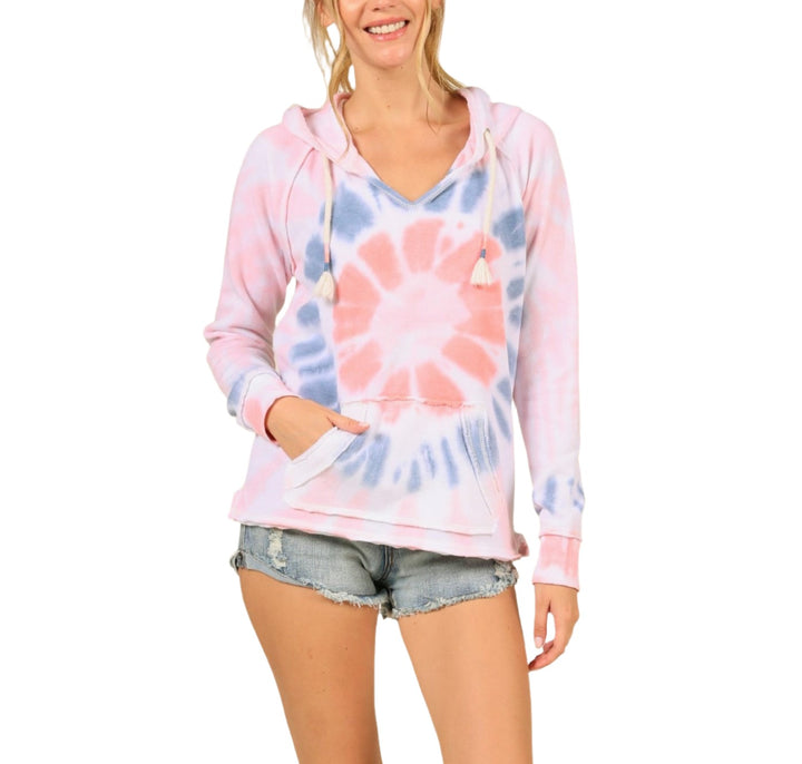 Vintage Havana/Ocean Drive Tie Dye Pullover Hoodie OD4214 - Flamingo - Front View
