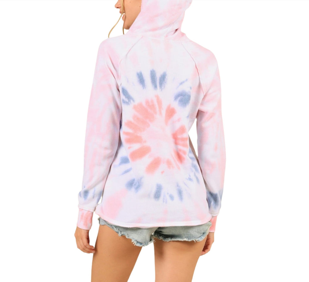 Vintage Havana/Ocean Drive Tie Dye Pullover Hoodie OD4214 - Flamingo - Back View