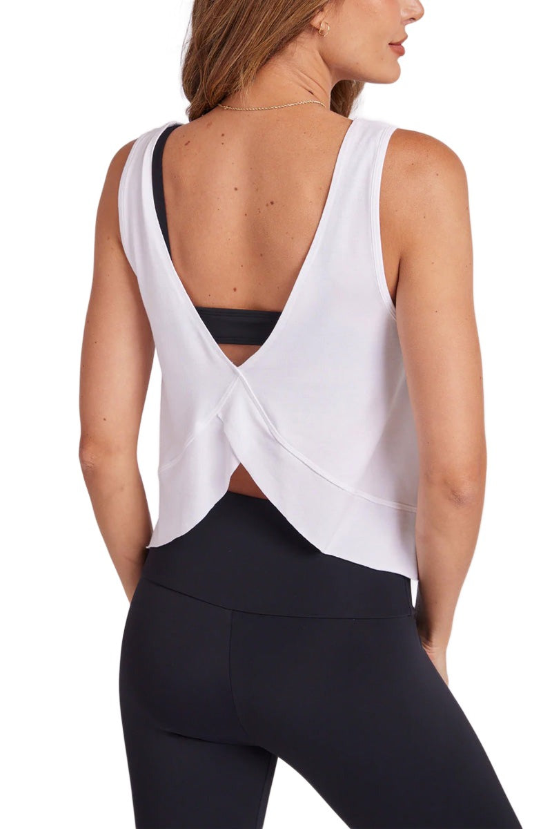 Onzie Flow Yoga Om Tank Top 3829- White - Back View