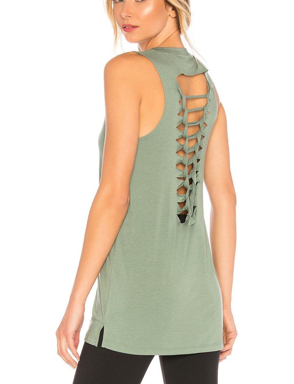 Onzie Flow Braided Tank 3094 - Sage - rear view