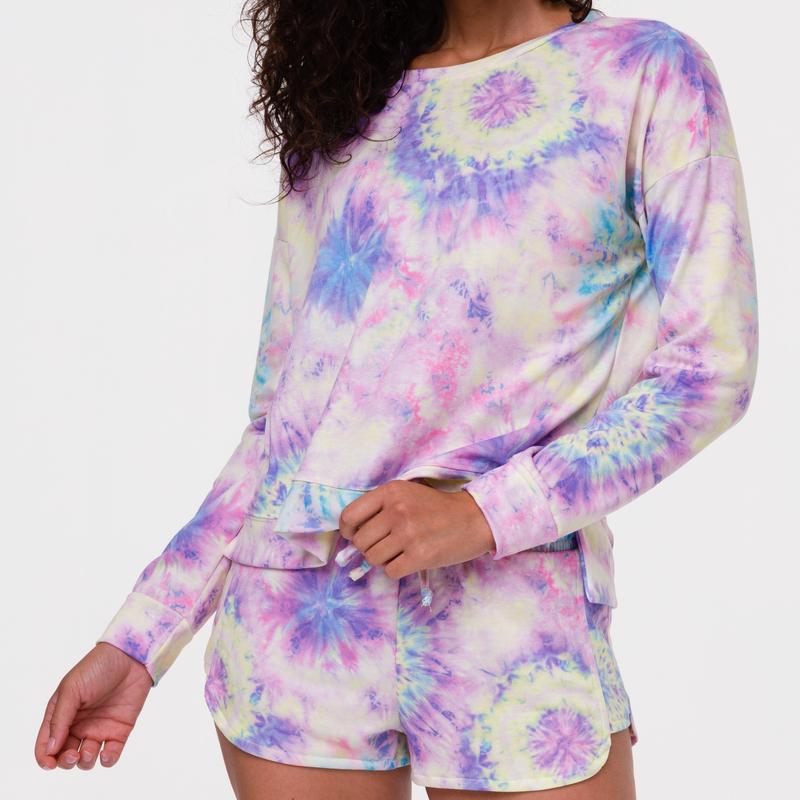 Onzie Flow High Low Sweatshirt 3767 - Neon Tie Dye - front view
