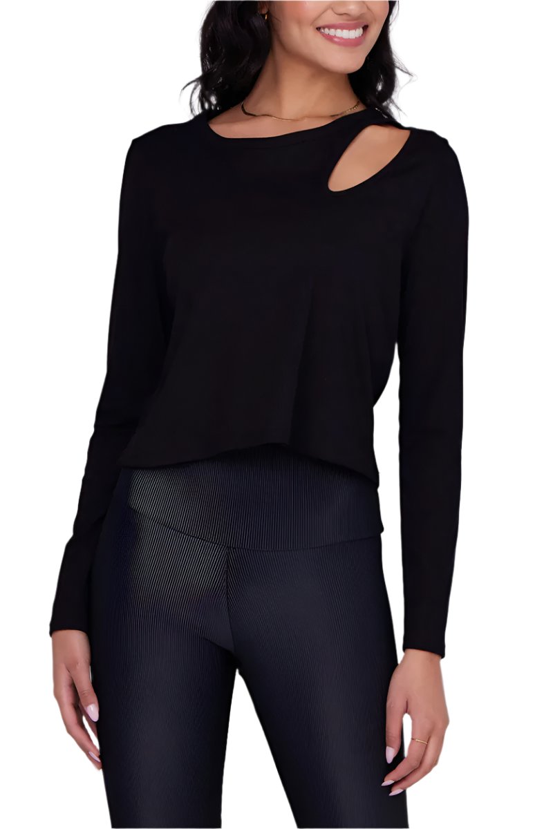 Onzie Flow Pilates Long Sleeve Top - Black - Front View
