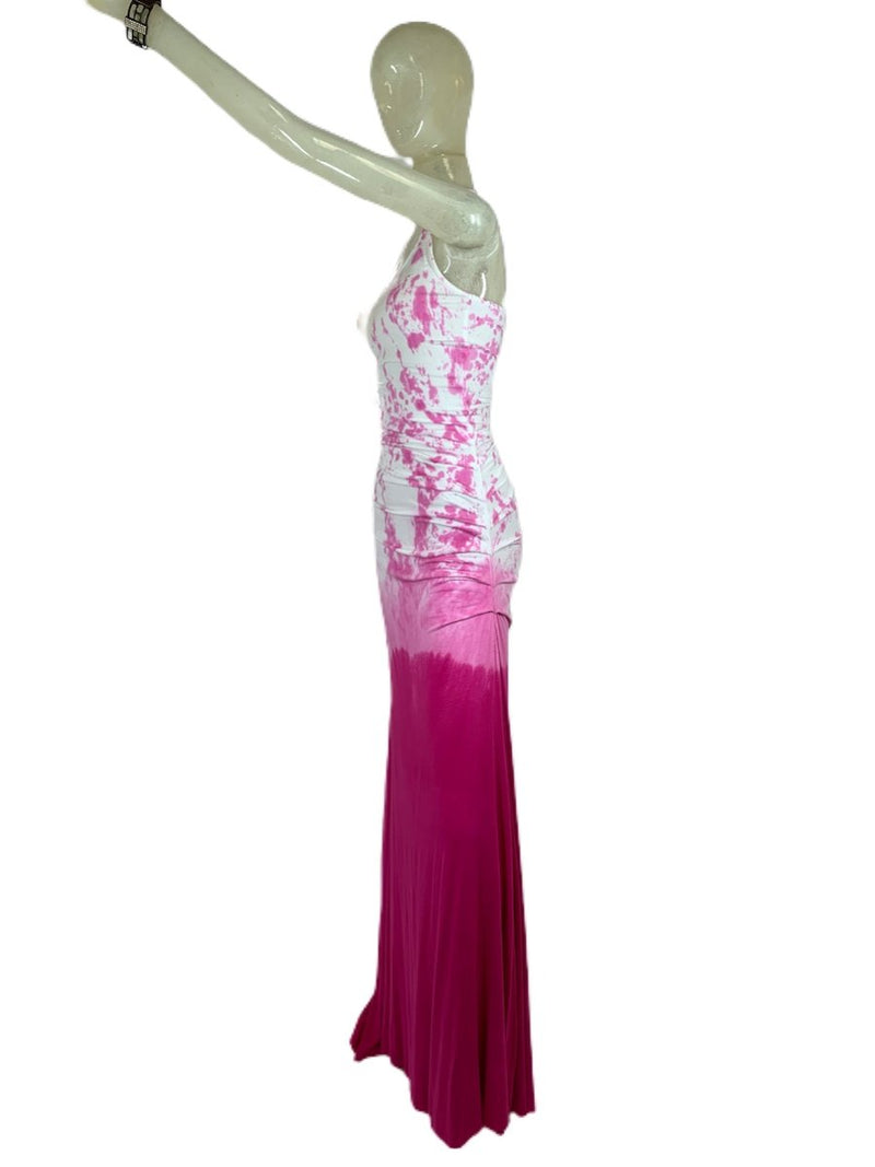 E-Motions Ruched Side Tie Dye Maxi Dress White Pink Tie Dye - side view