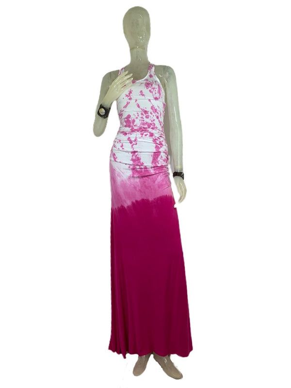E-Motions Ruched Side Tie Dye Maxi Dress White Pink Tie Dye - front view