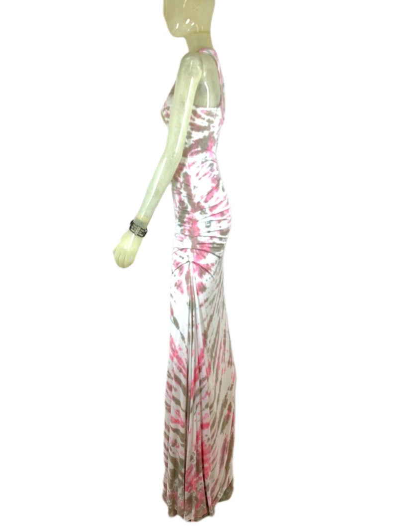 E-Motions Ruched Side Tie Dye Maxi Dress Pink Tan Tiger TD - side view