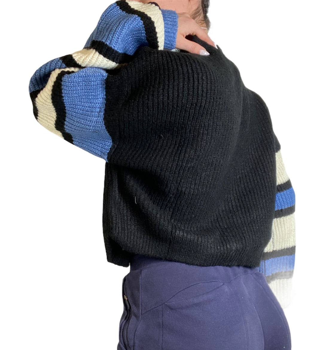 TMD Ivory/Blue Piper Balloon Sleeve Cardigan