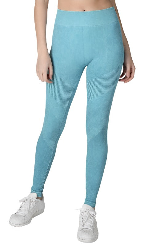 NikiBiki Premium Seamless Moto Jeggings - Vintage Light Emeralad - Front View