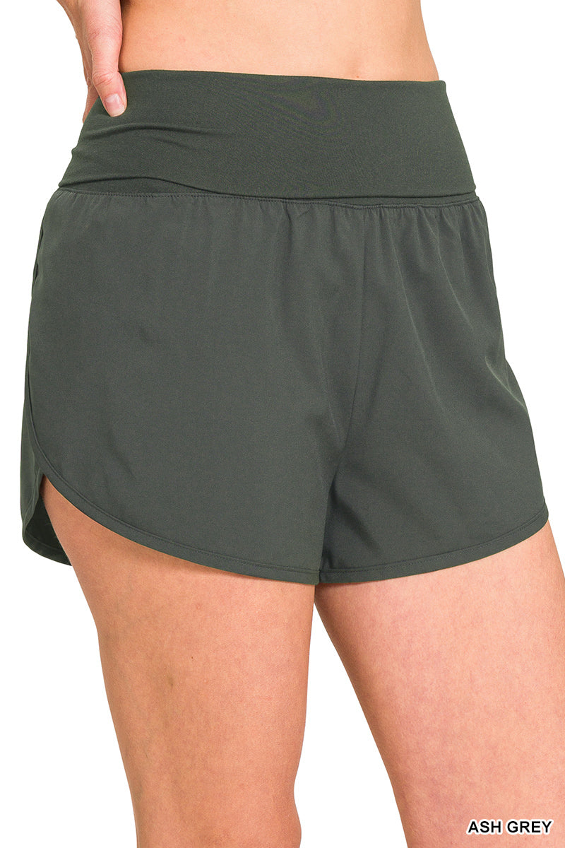 Women's Quick-Dry Running Shorts - Elastic Waist Active Workout Shorts with  Pockets, X-Large, Olive Green 