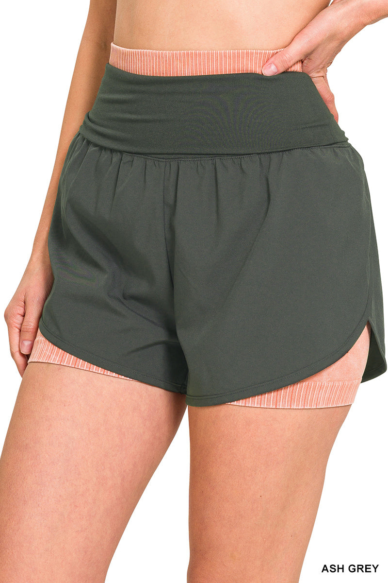Zenana High Waisted Fold-Over Running Shorts QP-6236D4