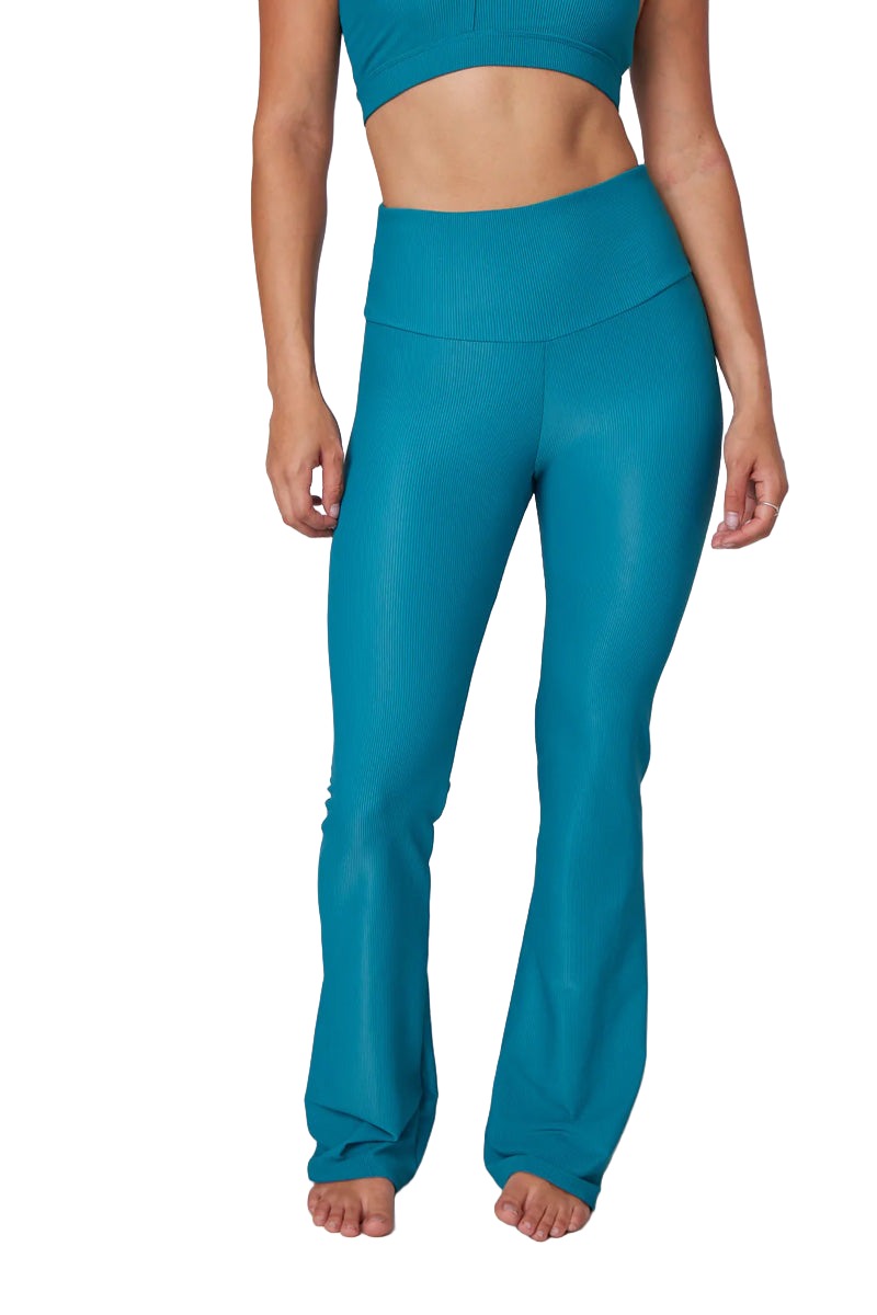 Onzie Studio Flare Ribbed Pant 2285 - Aquamarine Rib - Front View
