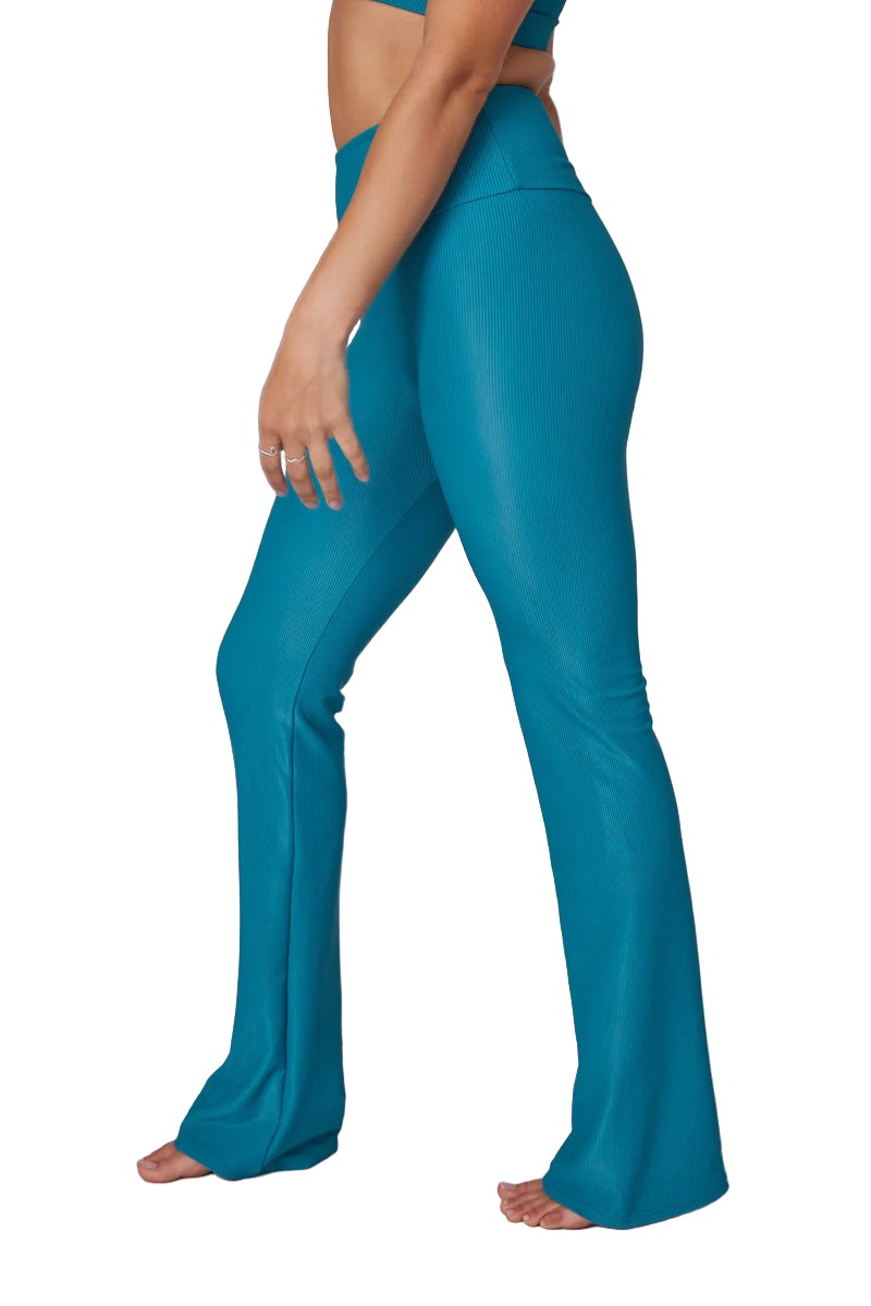 Onzie Studio Flare Ribbed Pant 2285 - Aquamarine Rib - Side View