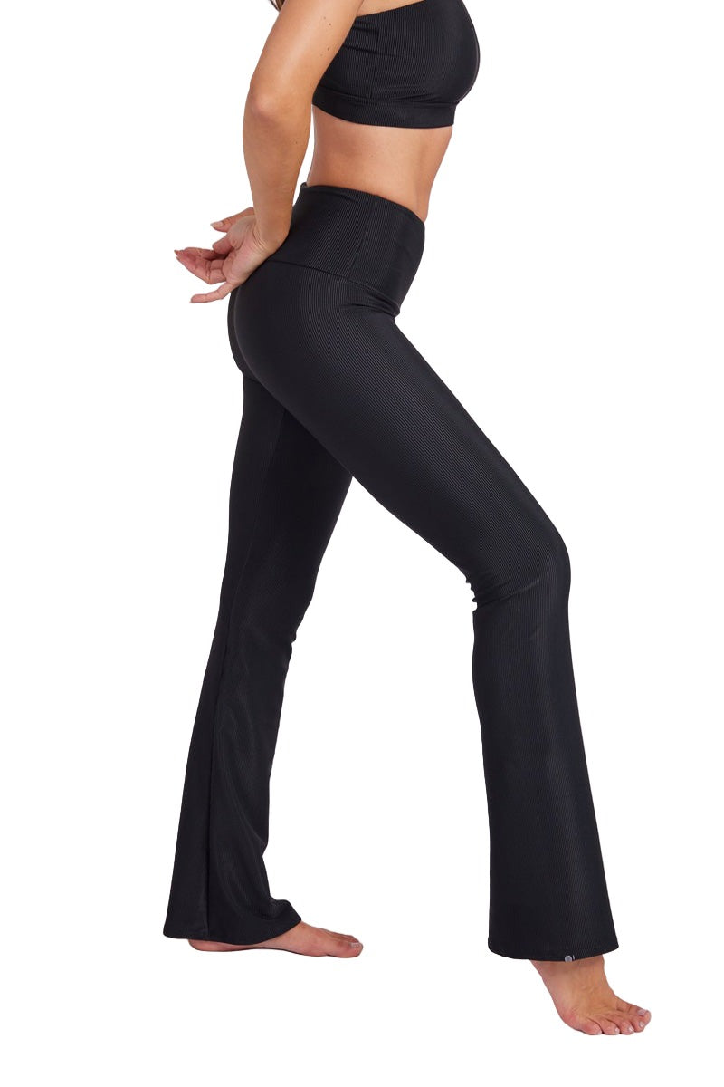 Onzie Studio Flare Ribbed Pant 2285 - Black Rib - Side View