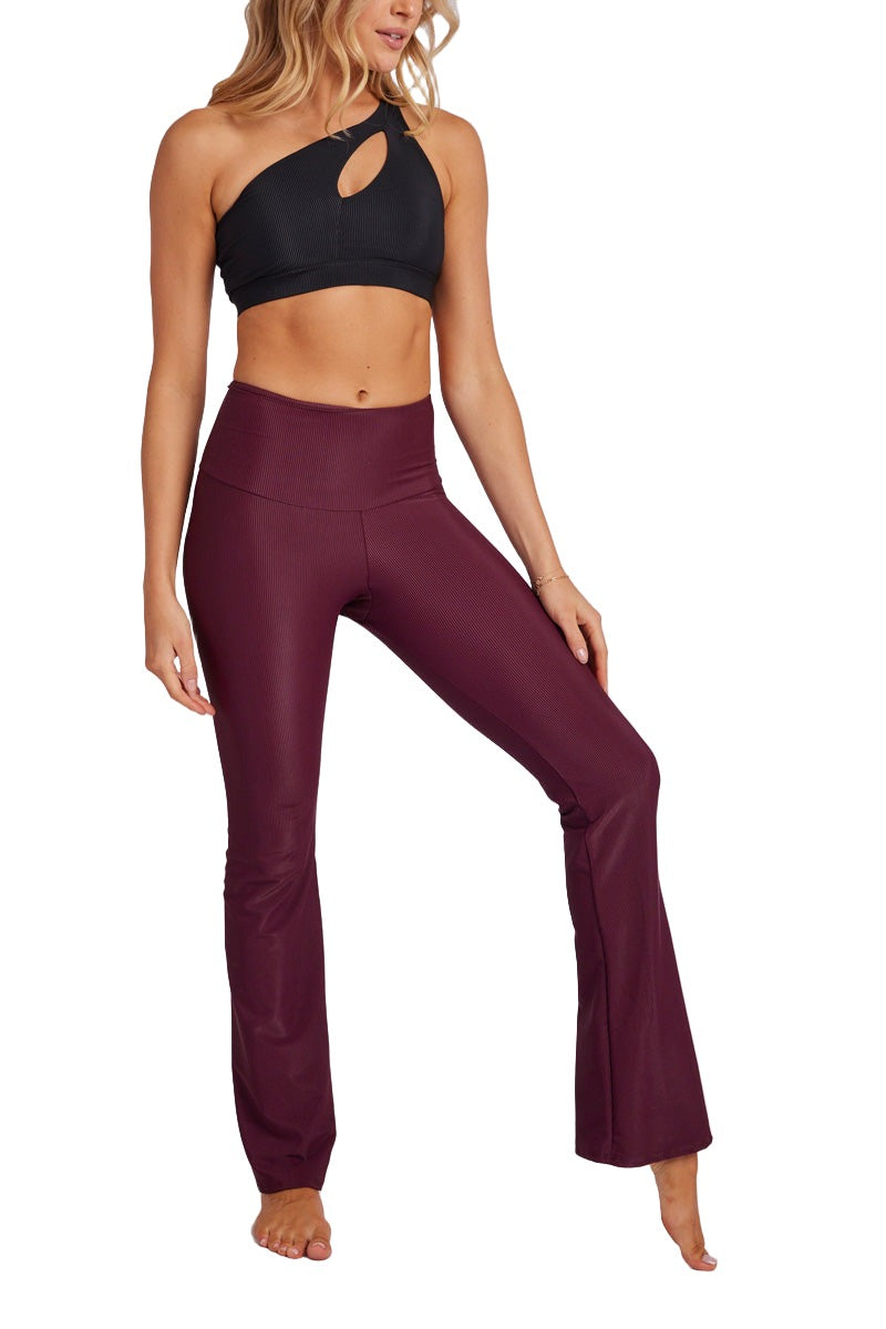 Onzie Studio Flare Ribbed Pant 2285 - Fig Rib - Side View