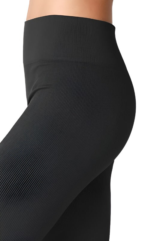 NikiBiki Ribbed Knit Leggings - Black Rib - Side Rear View