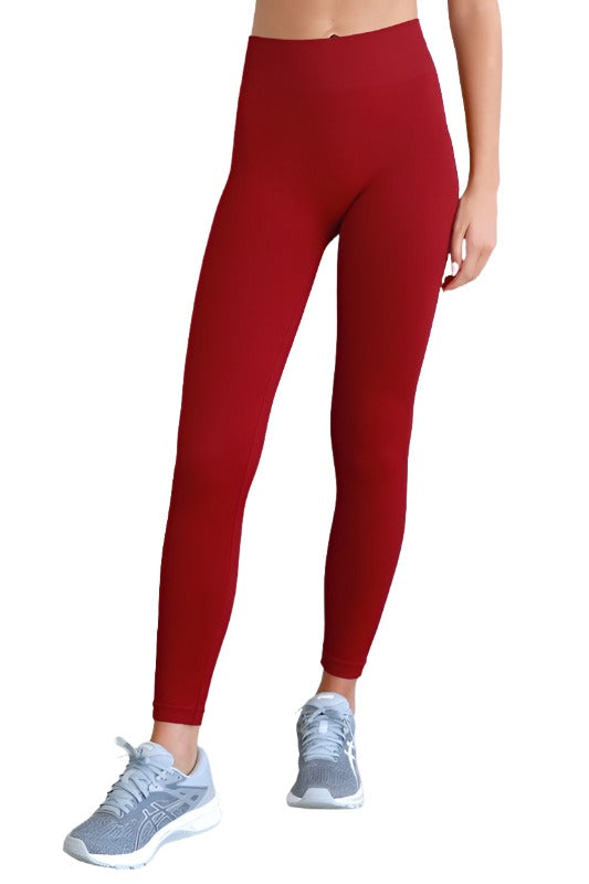 NikiBiki Ribbed Knit Leggings - Red Rib - Front View