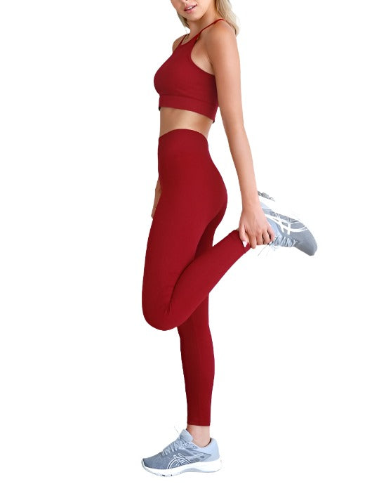 NikiBiki Ribbed Knit Leggings - Red Rib - Side View