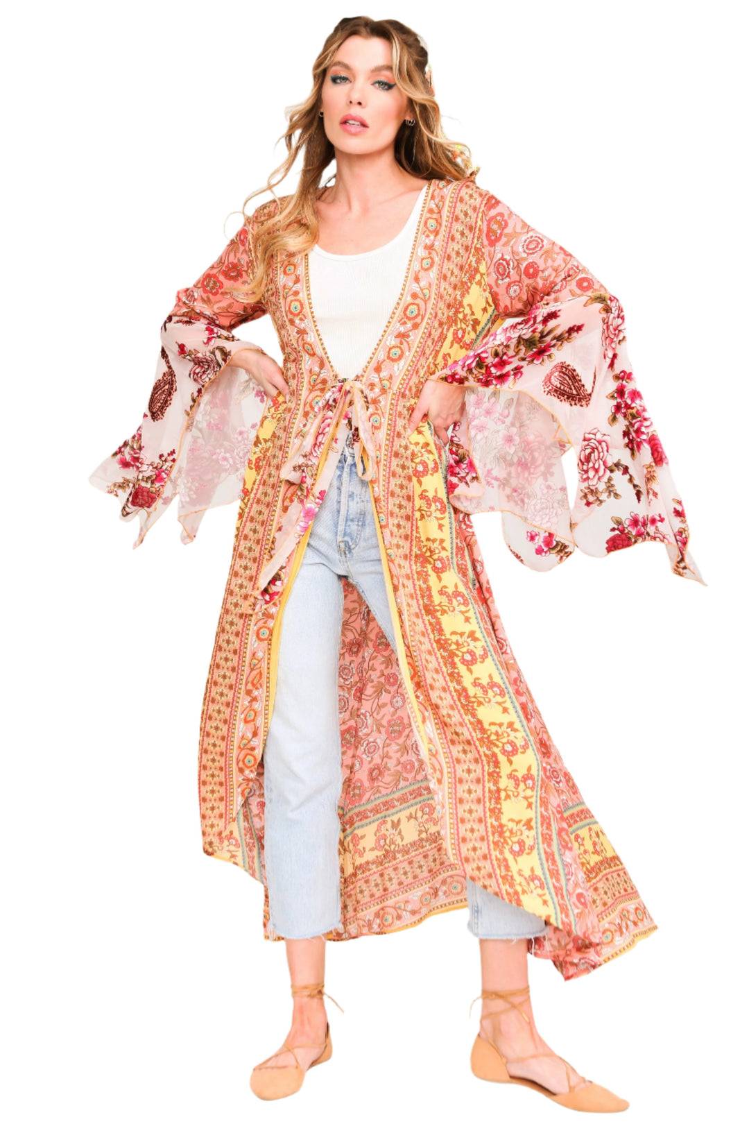 Aratta Silent Journey Roses Kimono - Roses - Front Full View