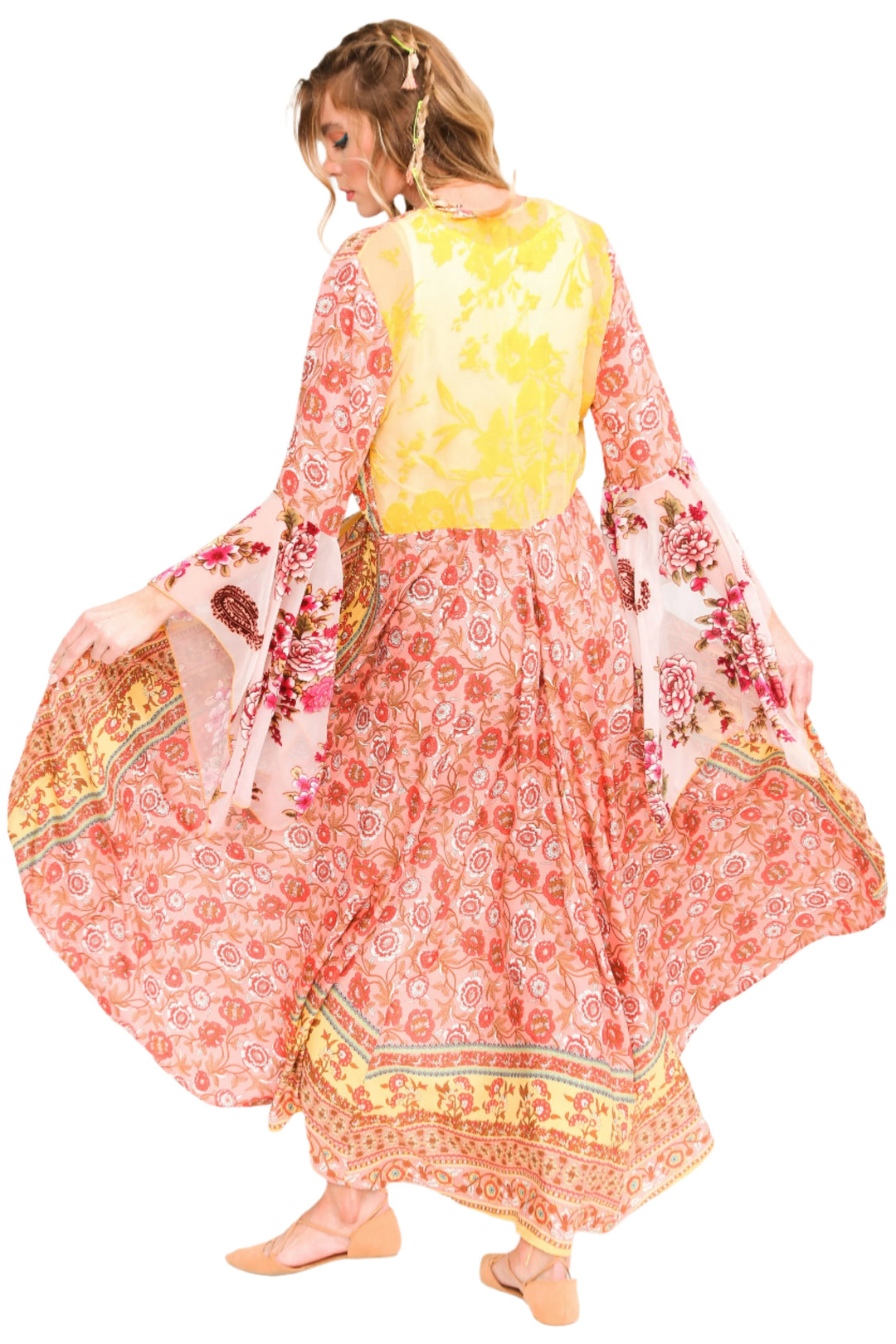 Aratta Silent Journey Roses Kimono - Roses - Back Full View