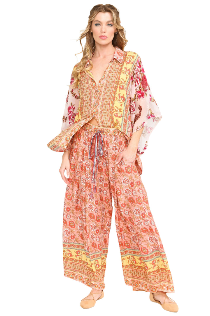 Aratta Silent Journey Roses Palazzo Pants - Roses - Front Full View