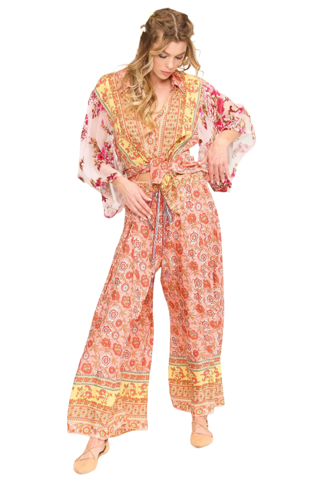 Aratta Silent Journey Roses Palazzo Pants - Roses - Front Full View