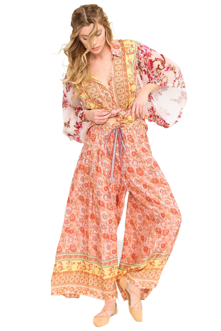 Aratta Silent Journey Roses Palazzo Pants - Roses - Front Full View