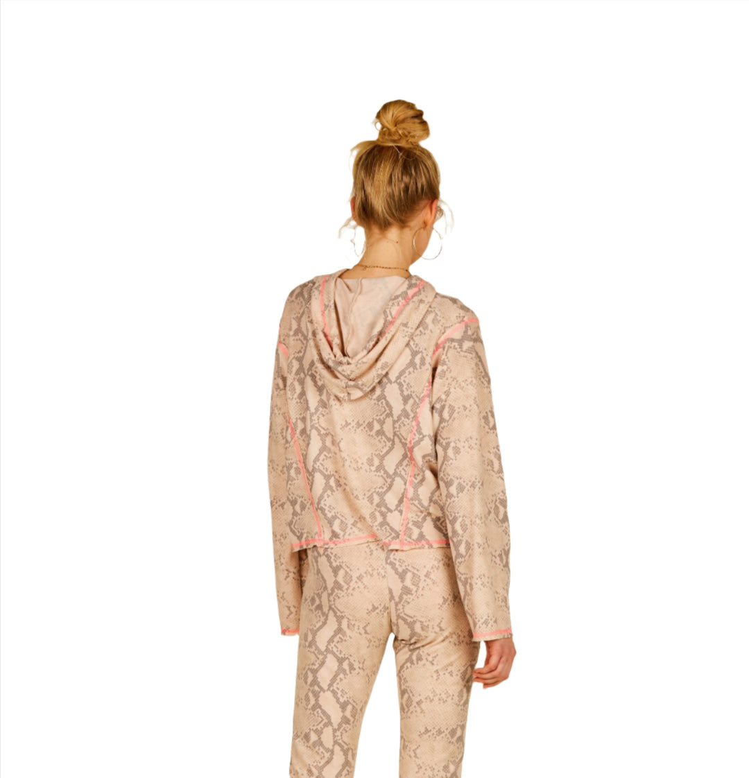 Vintage Havana Hacci Tan Snake Hoodie Pop Stitching S10764 - rear alt view