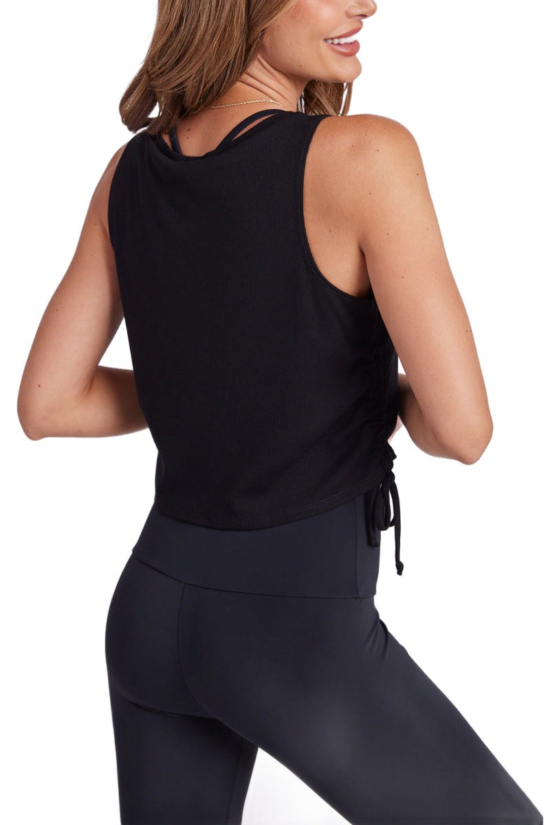 Onzie Flow Yoga Side Tie Crop Top 3831 - Black - Side View