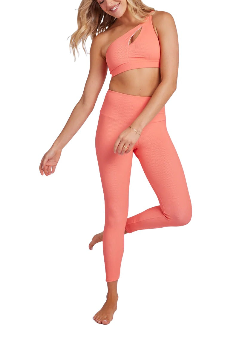 Onzie Hot Yoga Sutra Bra 3822 - Peach Punch Rib - Full Front View