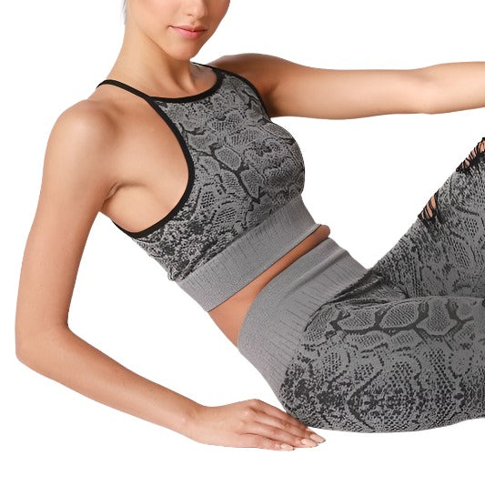 NikiBiki Snakeskin High Neck Top - Black Snake - Side Sitting View