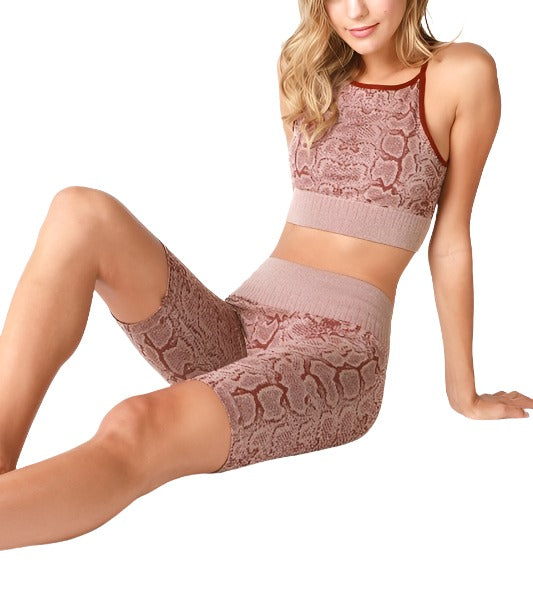 NikiBiki Snakeskin High Neck Top - Burgundy Snake - Rear SittingView