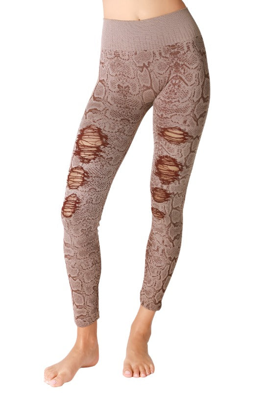 NikiBiki Snakeskin Seamless Leggings - Dark Burgundy - Front View