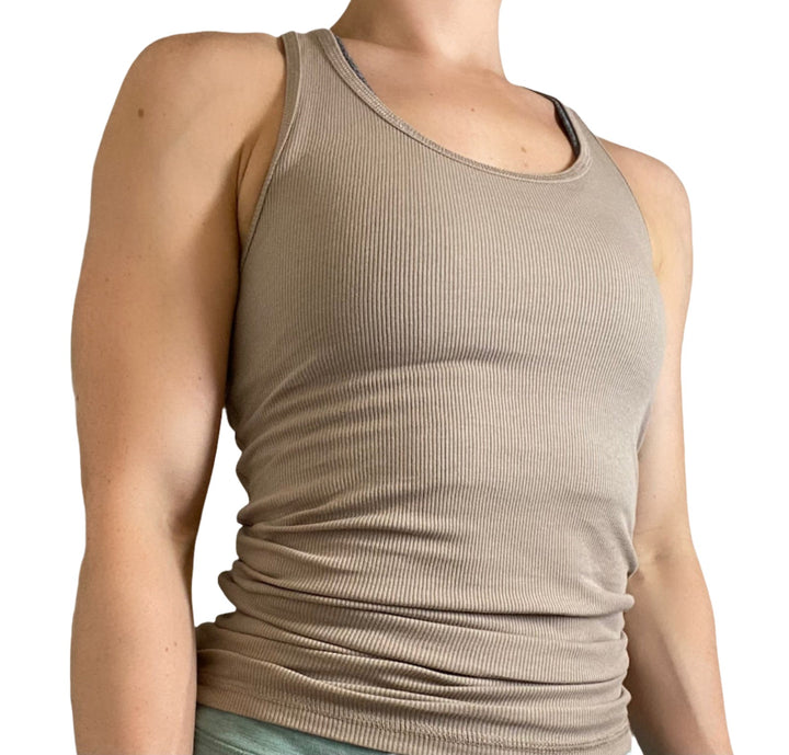 Zenana Racer Ribbed Knit Tank T1159  - Ash Mocha  - front view
