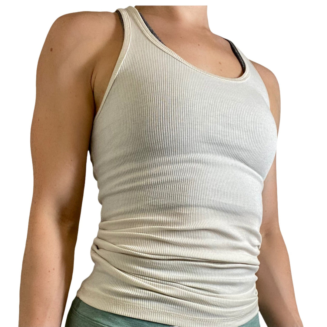 Zenana Racer Ribbed Knit Tank T1159  - Bone  - front view