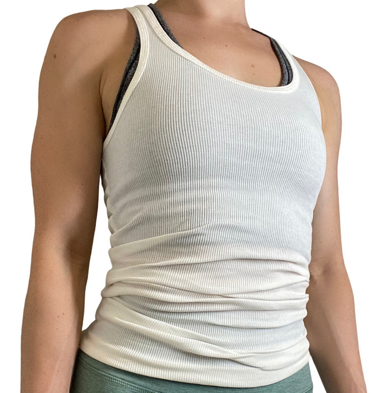 Zenana Racer Ribbed Knit Tank T1159 - Ivory  - front view