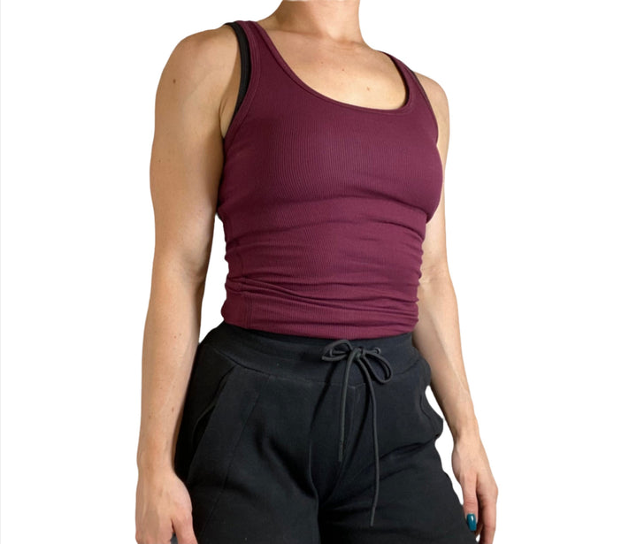 Zenana Racer Ribbed Knit Tank T1159 - Dark Burgundy - Side View