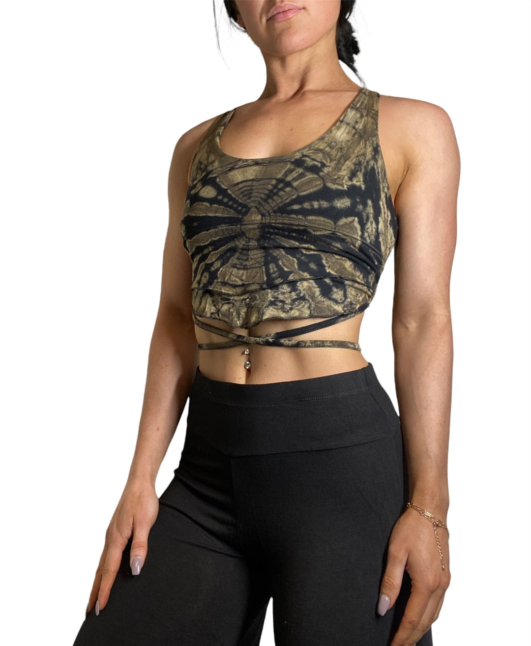 Kathmandu Tie Dye Crop Top - Black - Front Side View