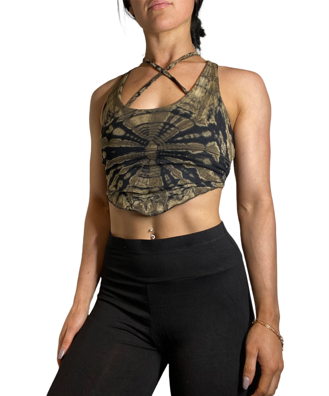 Kathmandu Tie Dye Crop Top - Black - Front Side View