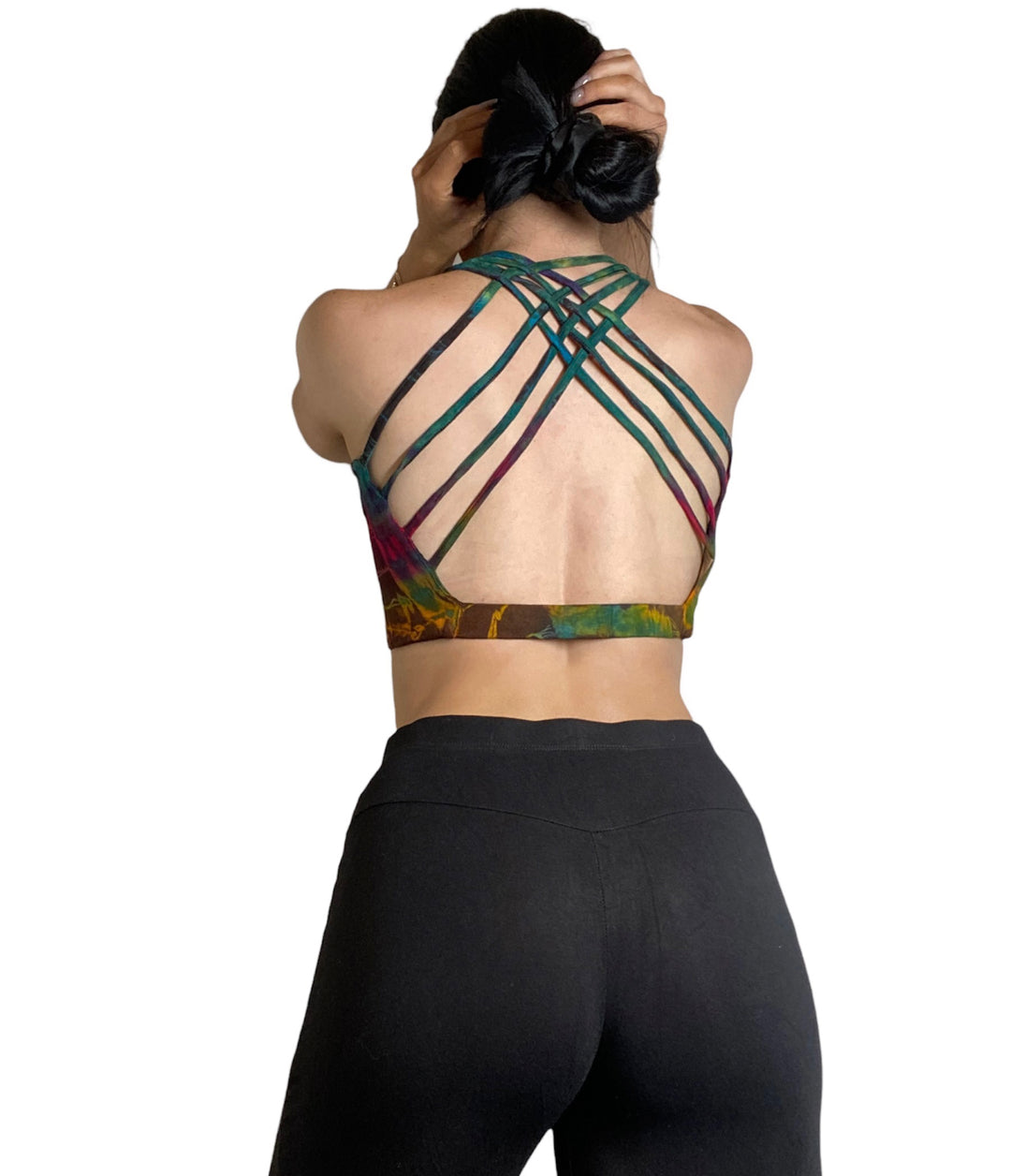 Kathmandu Tie Dye Cross Back Top - Green - Back View