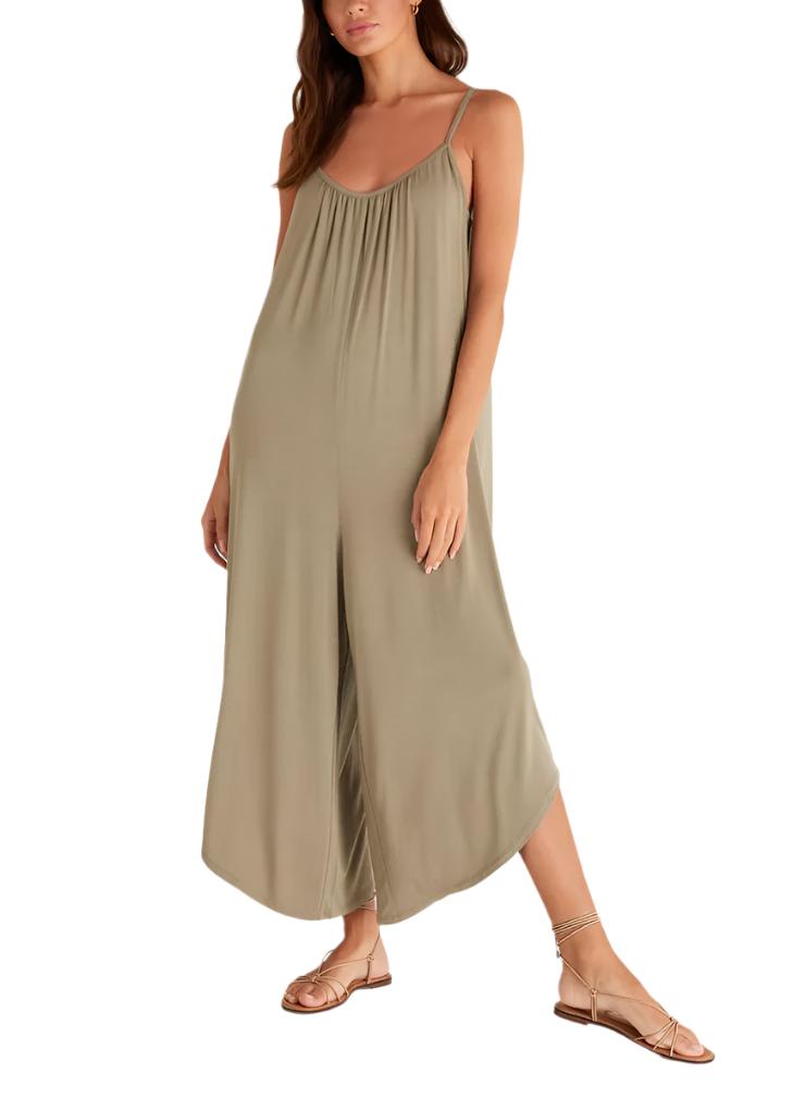 Z Supply Flared Jumpsuit - Smoke Sage - Front View