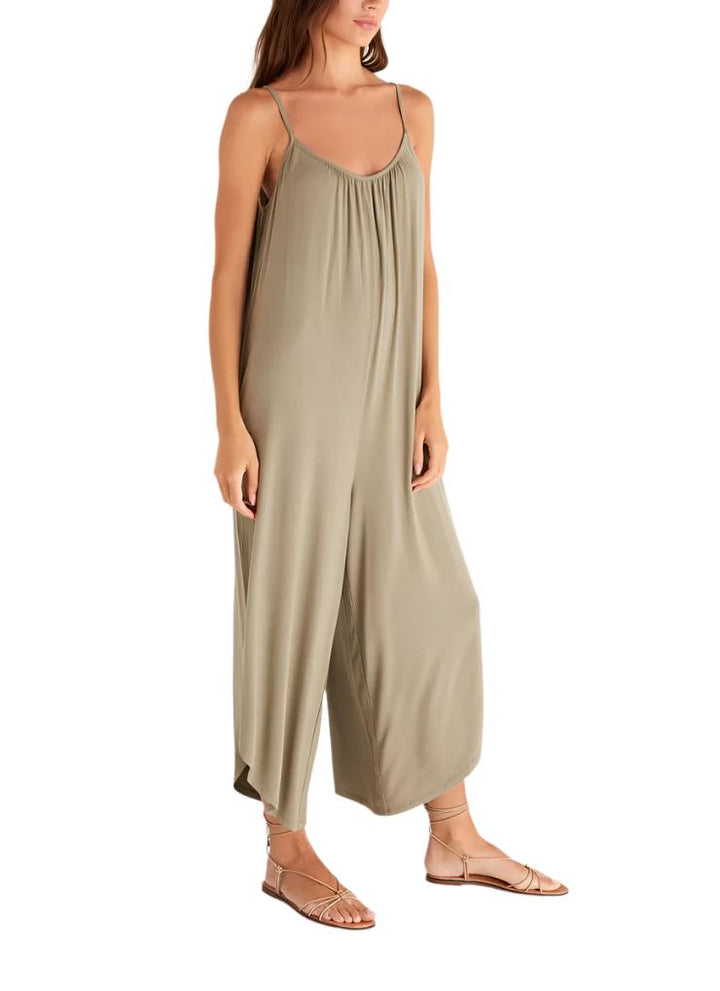 Z Supply Flared Jumpsuit - Smoke Sage - Side View
