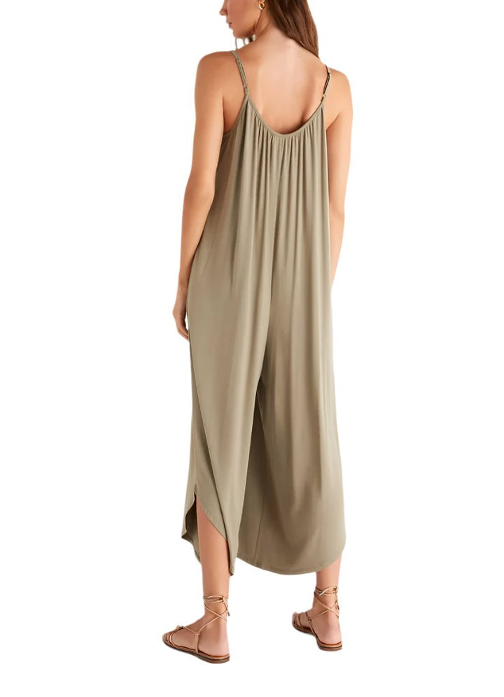 Z Supply Flared Jumpsuit - Smoke Sage - Back View
